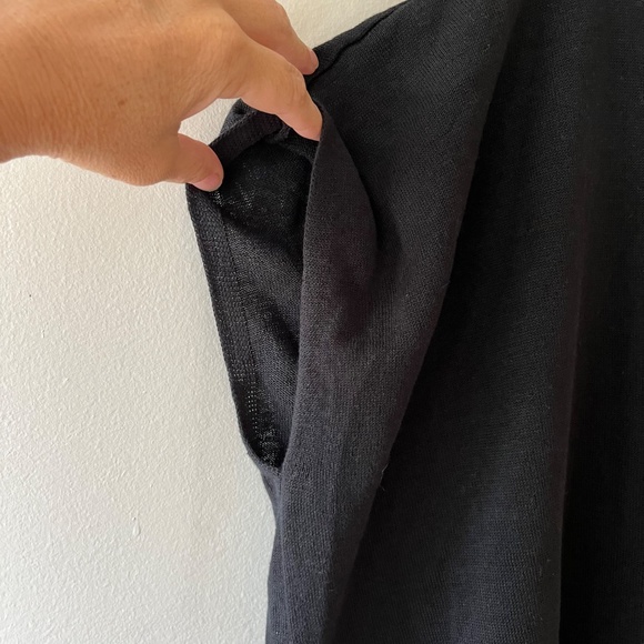 EILEEN FISHER Sz 2X Black Short Sleeve Organic Linen Cotton Boxy Blouse Pocket - Picture 5 of 10